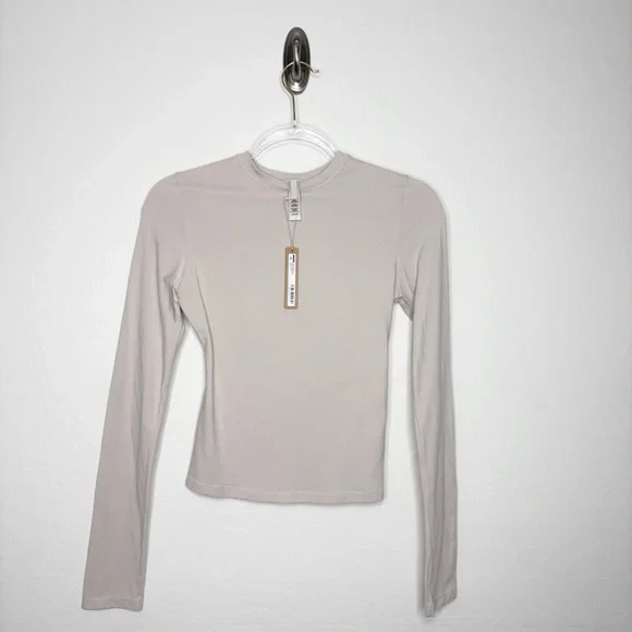 Skims Cotton Jersey Long Sleeve Top Stone Rare Discontinued Color Size S NWT - Picture 1 of 9